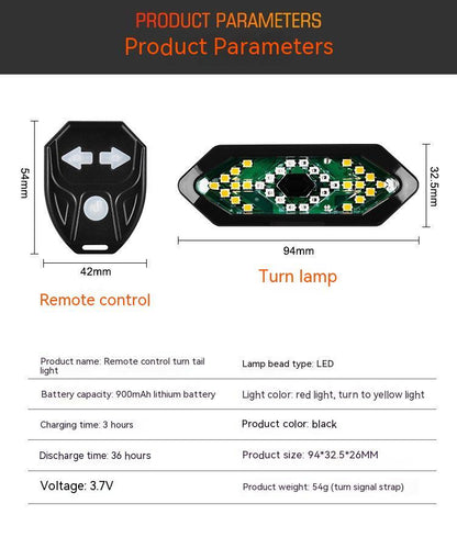 Bicycle Turn Signal USB Rechargeable Rear Lamp LED Wireless Remote Control Turn Signal Warning Light