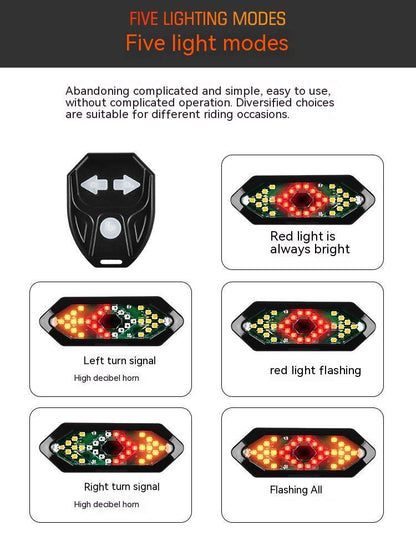 Bicycle Turn Signal USB Rechargeable Rear Lamp LED Wireless Remote Control Turn Signal Warning Light